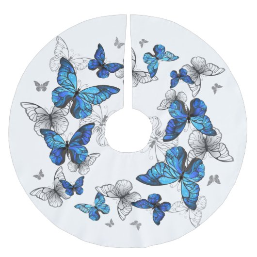 Blue Flying Butterflies Morpho Polyester Weihnachtsbaumdecke (Vorderseite)