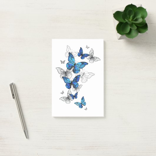 Blue Flying Butterflies Morpho Post-it Klebezettel (Büro)
