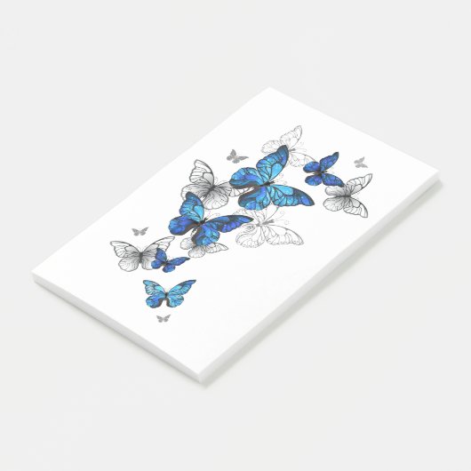 Blue Flying Butterflies Morpho Post-it Klebezettel (angewinkelt)
