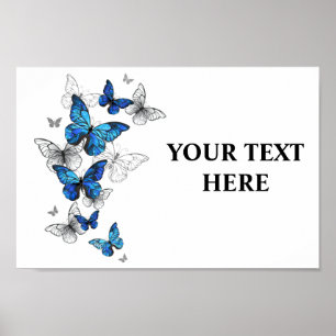 Blue Flying Butterflies Morpho Poster