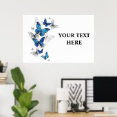 Blue Flying Butterflies Morpho Poster (Heimbüro)