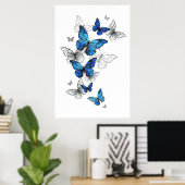 Blue Flying Butterflies Morpho Poster (Heimbüro)