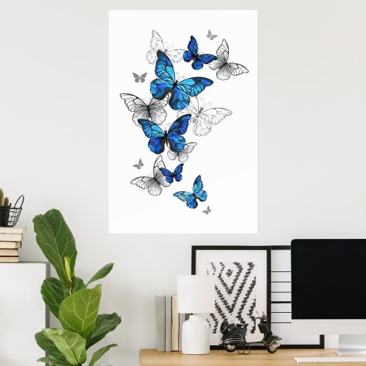 Blue Flying Butterflies Morpho Poster (Heimbüro)