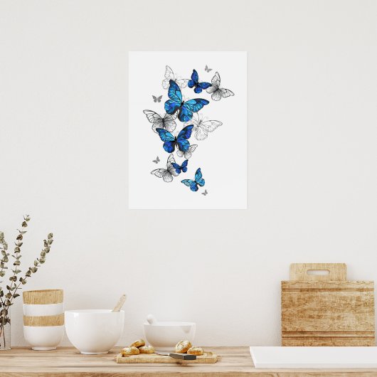 Blue Flying Butterflies Morpho Poster (Küche)