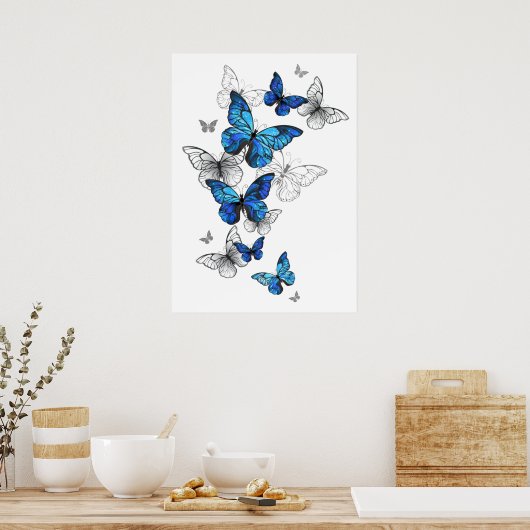 Blue Flying Butterflies Morpho Poster (Küche)