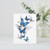 Blue Flying Butterflies Morpho Postkarte (Stehend Vorderseite)
