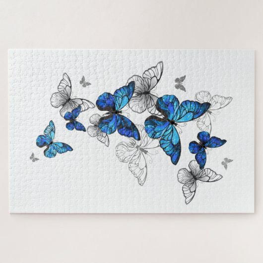 Blue Flying Butterflies Morpho Puzzle (Horizontal)