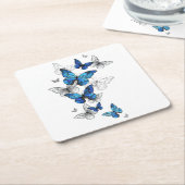 Blue Flying Butterflies Morpho Rechteckiger Pappuntersetzer (angewinkelt)