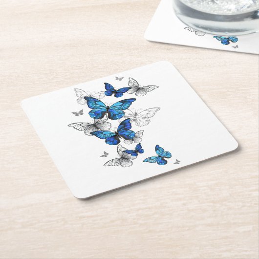 Blue Flying Butterflies Morpho Rechteckiger Pappuntersetzer (angewinkelt)