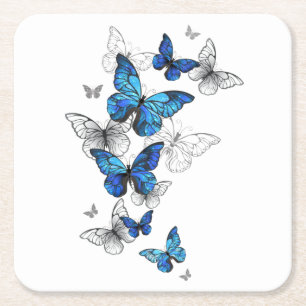 Blue Flying Butterflies Morpho Rechteckiger Pappuntersetzer