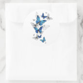 Blue Flying Butterflies Morpho Runder Aufkleber (Tasche)