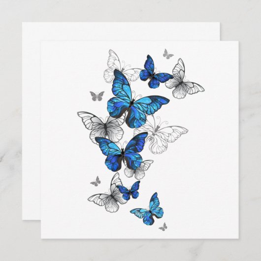 Blue Flying Butterflies Morpho Save The Date (Vorne/Hinten)
