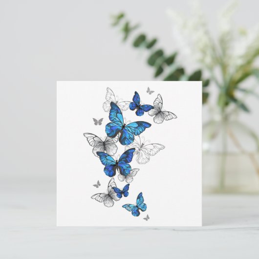 Blue Flying Butterflies Morpho Save The Date (Stehend Vorderseite)