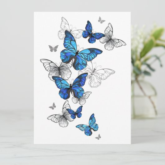 Blue Flying Butterflies Morpho Save The Date (Stehend Vorderseite)