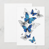 Blue Flying Butterflies Morpho Save The Date (Vorne/Hinten)
