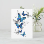 Blue Flying Butterflies Morpho Save The Date (Stehend Vorderseite)