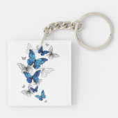 Blue Flying Butterflies Morpho Schlüsselanhänger (Rückseite)