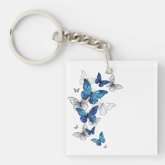 Blue Flying Butterflies Morpho Schlüsselanhänger (Vorderseite)