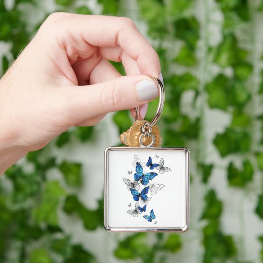 Blue Flying Butterflies Morpho Schlüsselanhänger (Hand)