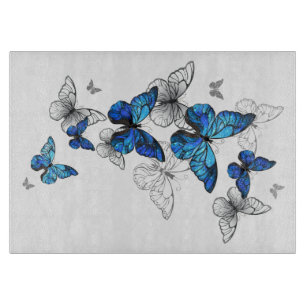 Blue Flying Butterflies Morpho Schneidebrett