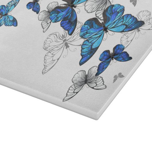 Blue Flying Butterflies Morpho Schneidebrett (Ecke)