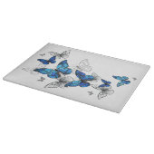 Blue Flying Butterflies Morpho Schneidebrett (Ecke)