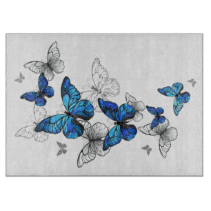 Blue Flying Butterflies Morpho Schneidebrett