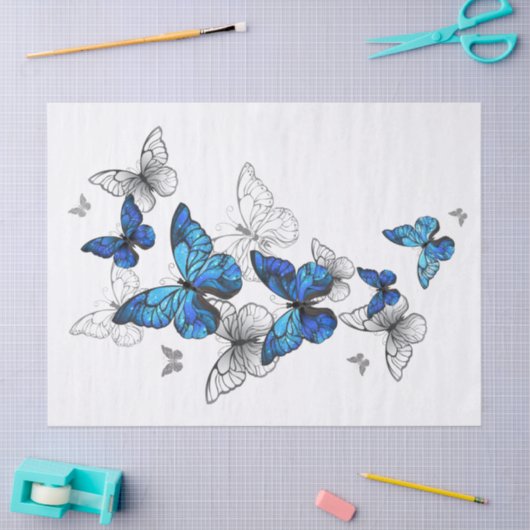 Blue Flying Butterflies Morpho Seidenpapier (Basteln)