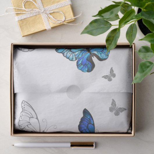 Blue Flying Butterflies Morpho Seidenpapier (Geschenk)