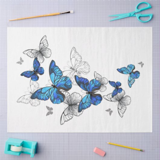 Blue Flying Butterflies Morpho Seidenpapier (Basteln)