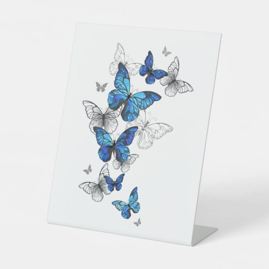 Blue Flying Butterflies Morpho Sockelschild (Vorderseite)