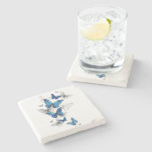 Blue Flying Butterflies Morpho Steinuntersetzer (Seitenansicht)