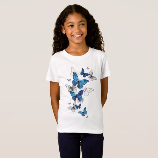 Blue Flying Butterflies Morpho T-Shirt (Vorne ganz)