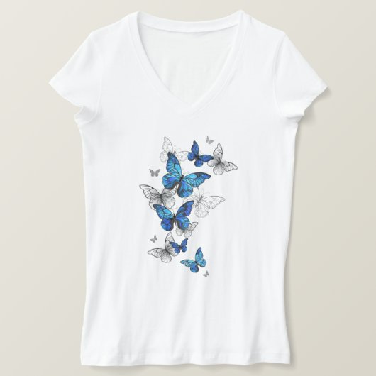 Blue Flying Butterflies Morpho T-Shirt (Design vorne)