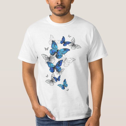 Blue Flying Butterflies Morpho T-Shirt (Vorderseite)