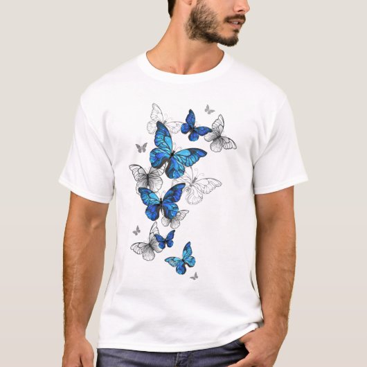Blue Flying Butterflies Morpho T-Shirt (Vorderseite)