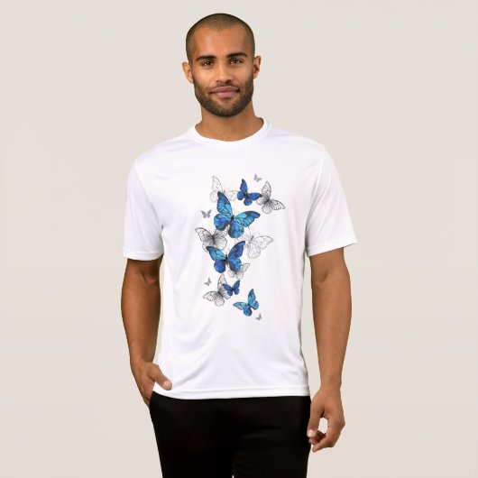 Blue Flying Butterflies Morpho T-Shirt (Vorne ganz)