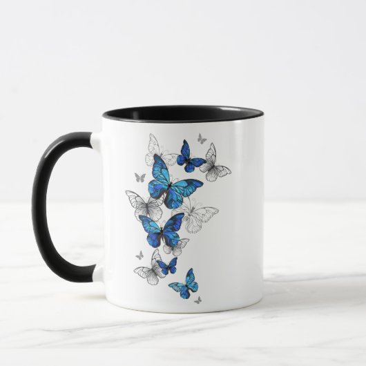 Blue Flying Butterflies Morpho Tasse (Links)