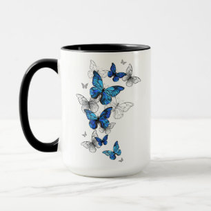 Blue Flying Butterflies Morpho Tasse