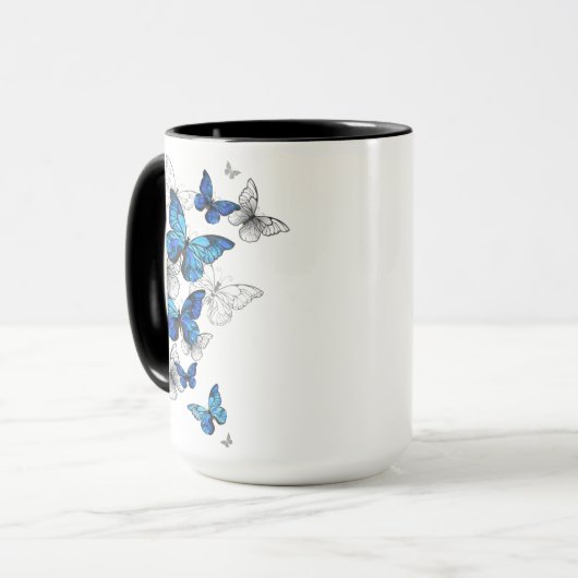 Blue Flying Butterflies Morpho Tasse (Vorderseite Links)
