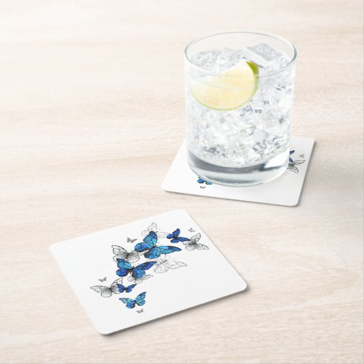 Blue Flying Butterflies Morpho Untersetzer (Vor Ort)