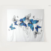 Blue Flying Butterflies Morpho Wandteppich (Vorderseite (Horizontal))