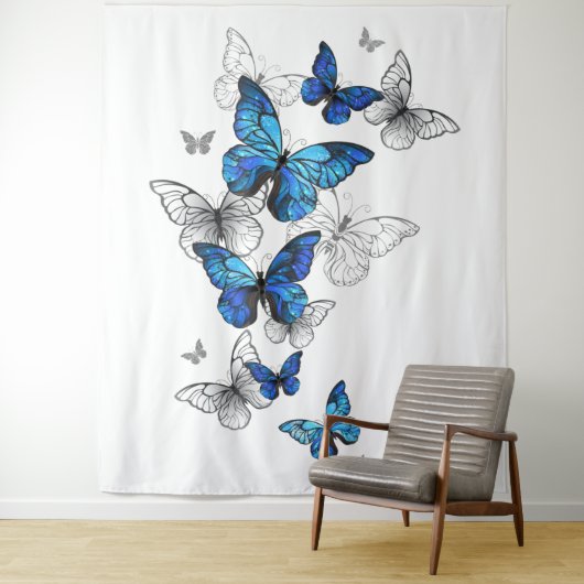 Blue Flying Butterflies Morpho Wandteppich (Beispiel)