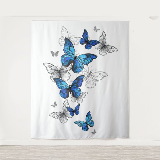 Blue Flying Butterflies Morpho Wandteppich (Vorderseite)