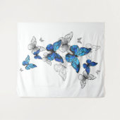 Blue Flying Butterflies Morpho Wandteppich (Vorderseite (Horizontal))