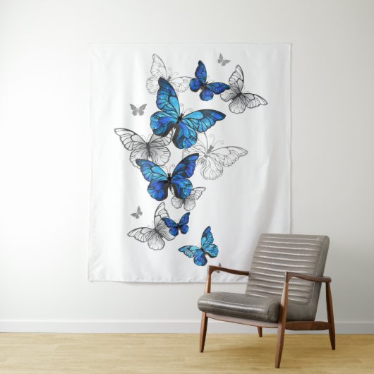 Blue Flying Butterflies Morpho Wandteppich (Beispiel)