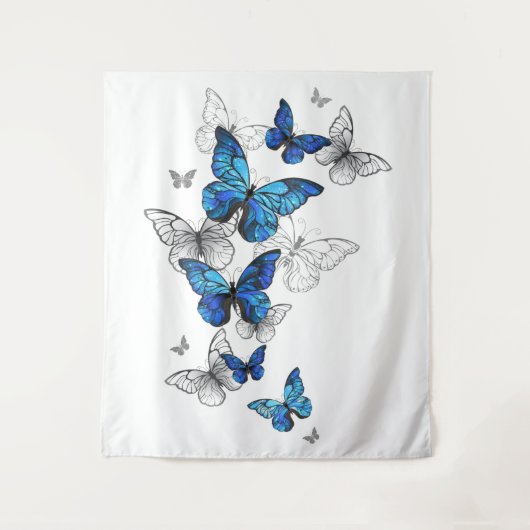Blue Flying Butterflies Morpho Wandteppich (Vorderseite)