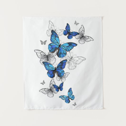Blue Flying Butterflies Morpho Wandteppich (Vorderseite)