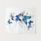 Blue Flying Butterflies Morpho Wandteppich (Vorderseite (Horizontal))