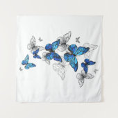 Blue Flying Butterflies Morpho Wandteppich (Vorderseite (Horizontal))